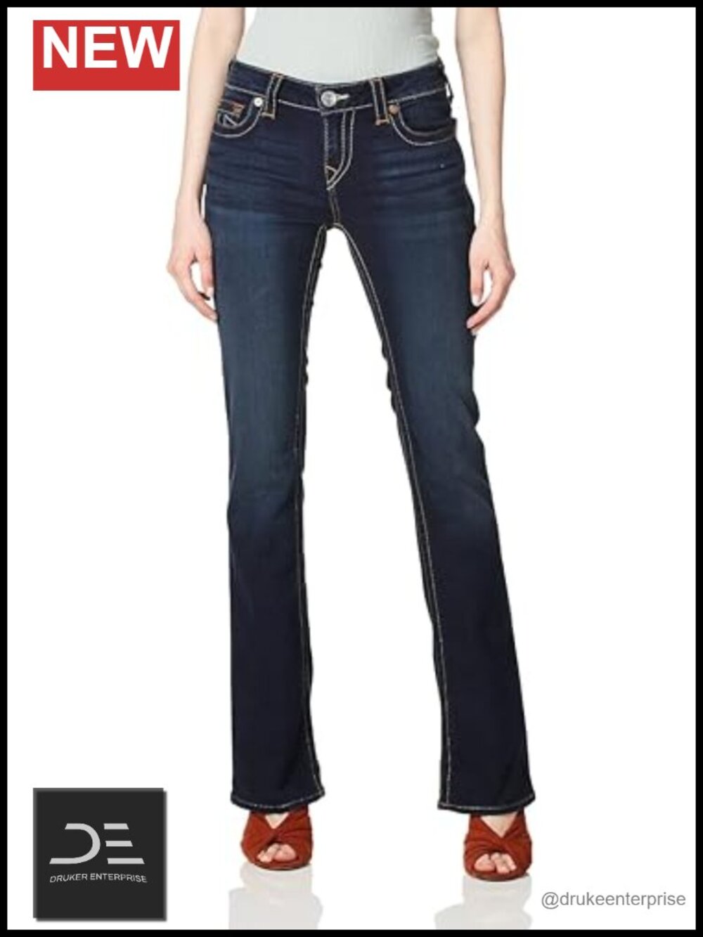 Womens Mid Rise Bootcut Jeans Stretch Denim 27x33